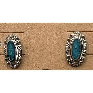 Vintage Navajo Sterling Silver Signed COP Turquoise Stud Earrings